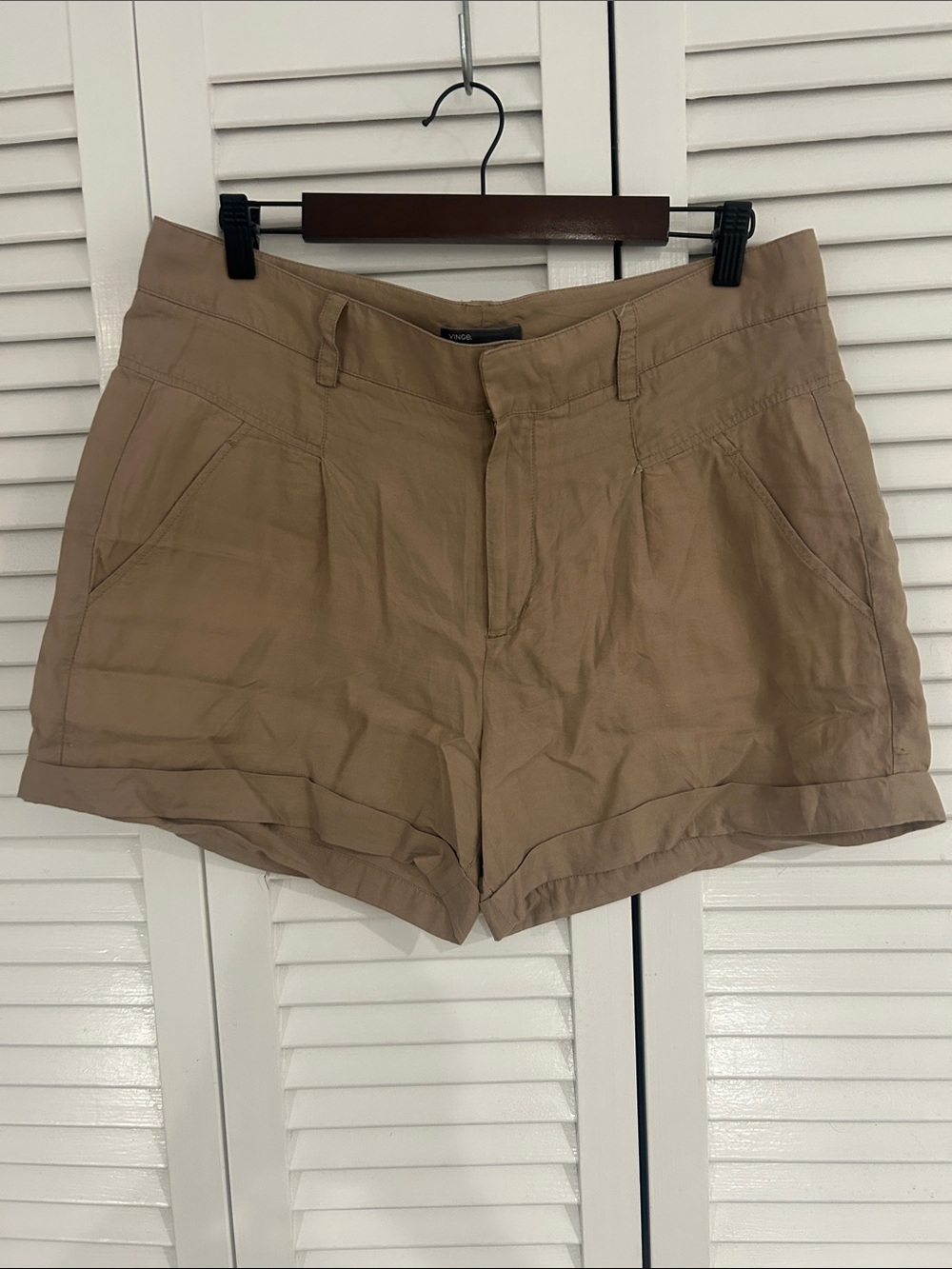 Vince Tan Cotton Blend High-Rise Bermuda Shorts